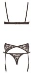 Cottelli Lingerie komplet koronkowy 3-częściowy czarny 80B/M, biustonosz z fiszbinami i stringi