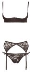 Cottelli Lingerie komplet koronkowy 3-częściowy czarny 85C/L, stanik, stringi i pas