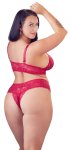 Cottelli Curves komplet koronkowy czerwony stanik bez zapięcia i stringi 2XL, otwarta konstrukcja