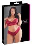 Cottelli Curves komplet koronkowy czerwony 3XL, biustonosz bez zapięcia i stringi open