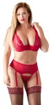 Cottelli Curves zestaw koronkowy czerwony 95E/2XL, biustonosz z fiszbinami i stringi