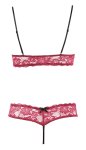 Cottelli Lingerie komplet koronkowy czerwony otwarty biustonosz i stringi M, kokardki