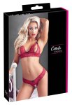 Cottelli Lingerie komplet koronkowy czerwony L, otwarty biustonosz i stringi z kokardkami