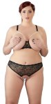 Cottelli Curves XL koronkowa bielizna czarna z perłowymi akcentami i otwartymi stringami