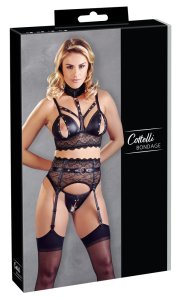 Cottelli Collection Bondage komplet koronkowy czarny S, regulowane paski i ozdobny pierścień