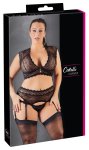Cottelli Curves komplet koronkowy z pasem do pończoch 4XL czarny, regulowane elementy