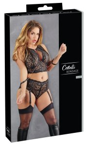 Cottelli Collection Bondage zestaw koronkowy 85D/L z kajdankami i łańcuszkami, regulowane szelki