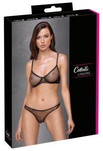 Cottelli Lingerie XL 85C – komplet 2-częściowy siateczka z brokatem i stringami