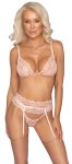 Kissable komplet koronkowy Rose L/XL – biustonosz, pas do pończoch, stringi z regulacją