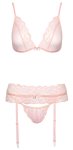 Kissable komplet koronkowy Rose L/XL – biustonosz, pas do pończoch, stringi z regulacją