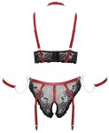 Cottelli Bondage Plus komplet koronkowy 2-częściowy 4XL czarno-czerwony z kołnierzem i mankietami