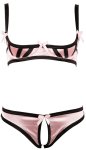Cottelli Lingerie satynowy komplet różowy 75B/S biustonosz na fiszbinach i otwarte figi
