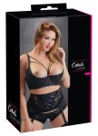 Cottelli Curves biustonosz czarny 85D z dekoracyjnymi paskami i koronką