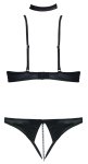 Cottelli Lingerie komplet 80B/M czarny z haftem, biustonosz bez miseczek i stringi