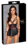 Cottelli Collection Bondage gorset longline z mankietami 85B/L czarny, czerwone akcenty