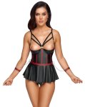 Cottelli Collection Bondage gorset longline z mankietami 85B/L czarny, czerwone akcenty