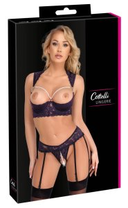 Cottelli Lingerie komplet 2-częściowy fioletowa koronka i perły 85B/L, regulowane paski