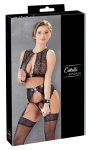 Cottelli Collection Bondage set 3-częściowy XL czarna koronka, wet look i opaski