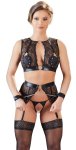 Cottelli Collection Bondage set 3-częściowy XL czarna koronka, wet look i opaski