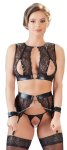 Cottelli Collection zestaw Bondage 3-częściowy koronka czarny S, kajdanki i wet look