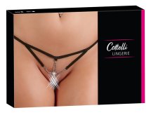 Cottelli Collection Stringi Strappy M/L czarne z biżuteryjnymi srebrnymi ozdobami