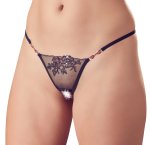 Cottelli Collection Stringi Mesh M/L czarne z haftem i otwartą częścią boczną