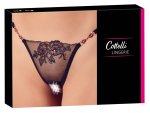 Cottelli Lingerie Stringi Siateczkowe S/M czarne z haftem i otwartym systemem