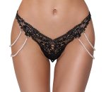 Cottelli LINGERIE Stringi Koronkowe M/L z odpinanymi perłowymi łańcuszkami