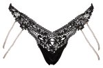 Cottelli LINGERIE Stringi Koronkowe M/L z odpinanymi perłowymi łańcuszkami
