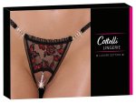 Cottelli LINGERIE Stringi M/L z koronką i zdejmowanym łańcuszkiem pereł