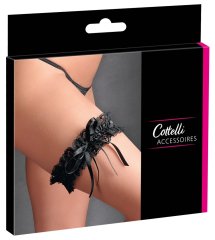 Cottelli Accessories koronkowa podwiązka czarna z satynową kokardką, elastyczna