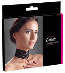 Cottelli Accessories naszyjnik koronkowy czarny z satynową tasiemką, regulacja 32 cm