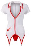 Cottelli Costumes Strój Pielęgniarki XL – biało-czerwony, szelki i stringi, elastyczny materiał