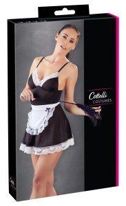 Cottelli Costumes Strój Pokojówki L – mini sukienka z koronką, regulacja ramiączek, fartuszek