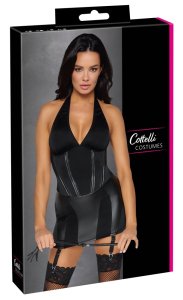Cottelli Costumes Sukienka z matowymi wstawkami i akcesorium S czarna z sznurowaniem