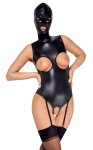 Bad Kitty Body imitacja skory S z maską, otwarte elementy i regulowane szelki