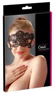 Cottelli ACCESSOIRES Maska haftowana z koronkową wstążką czarna, uniwersalny rozmiar