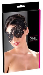 Cottelli Accessories Czarna maska na oczy z haftem i koronkową wstążką uniwersalna