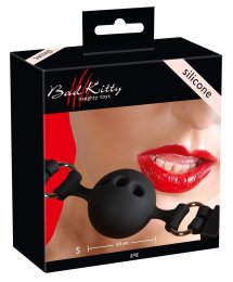 Bad Kitty silikonowy knebel z otworami, czarny, mały, anatomiczny, Ø 3,5 cm
