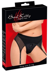 Bad Kitty Stringi z Pasem do Pończoch 2XL, mikrofibra, czarne, elastyczny pierścień 3,5 cm