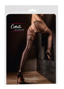 Cottelli LEGWEAR rajstopy siateczkowe z podwiązką czarne S/M, ozdobny szew, elastyczne