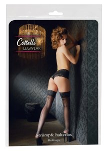 Cottelli Legwear Pończochy czarne z koronką i ozdobnym szwem 8 cm