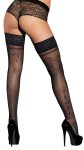 Cottelli Legwear Pończochy koronkowe czarne z ozdobnym wzorem i silikonem