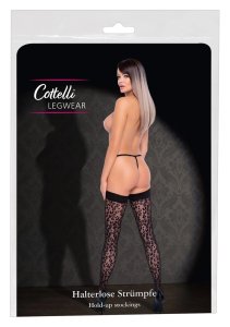 Cottelli LEGWEAR Pończochy samonośne czarne leo 30 den z silikonem