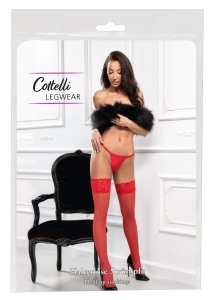 Cottelli LEGWEAR Pończochy czerwone z szeroką koronką i silikonem 20 den, Oeko-Tex