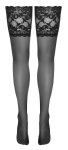 Cottelli LEGWEAR Pończochy czarne samonośne z szeroką koronką 14 cm, 20 den, silikon