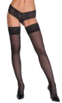 Cottelli LEGWEAR Pończochy czarne ze szwem i szeroką koronką 8 cm, 20 den