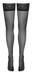 Cottelli LEGWEAR Pończochy czarne ze szwem i szeroką koronką 8 cm, 20 den
