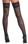 Cottelli LEGWEAR Pończochy czarne z koronką 9 cm i kwiatowym wzorem 20 den