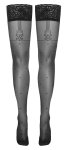 Cottelli LEGWEAR Pończochy czarne z kropeczkami i szelkami, koronka 8 cm, 40 den
